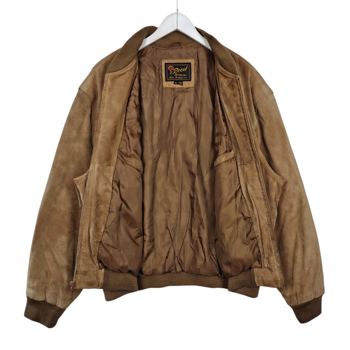 Reed Sportswear Tan Suede Leather Bomber Jacket – Men’s XL