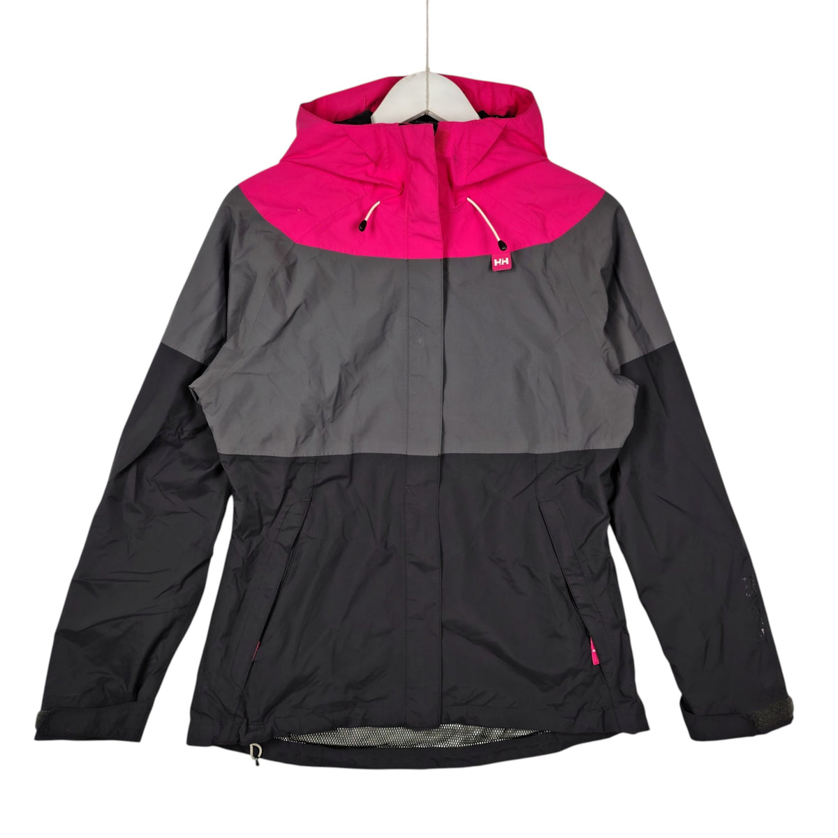 Helly Hansen Pink Gray & Black Hooded Rain Jacket – Women’s Medium