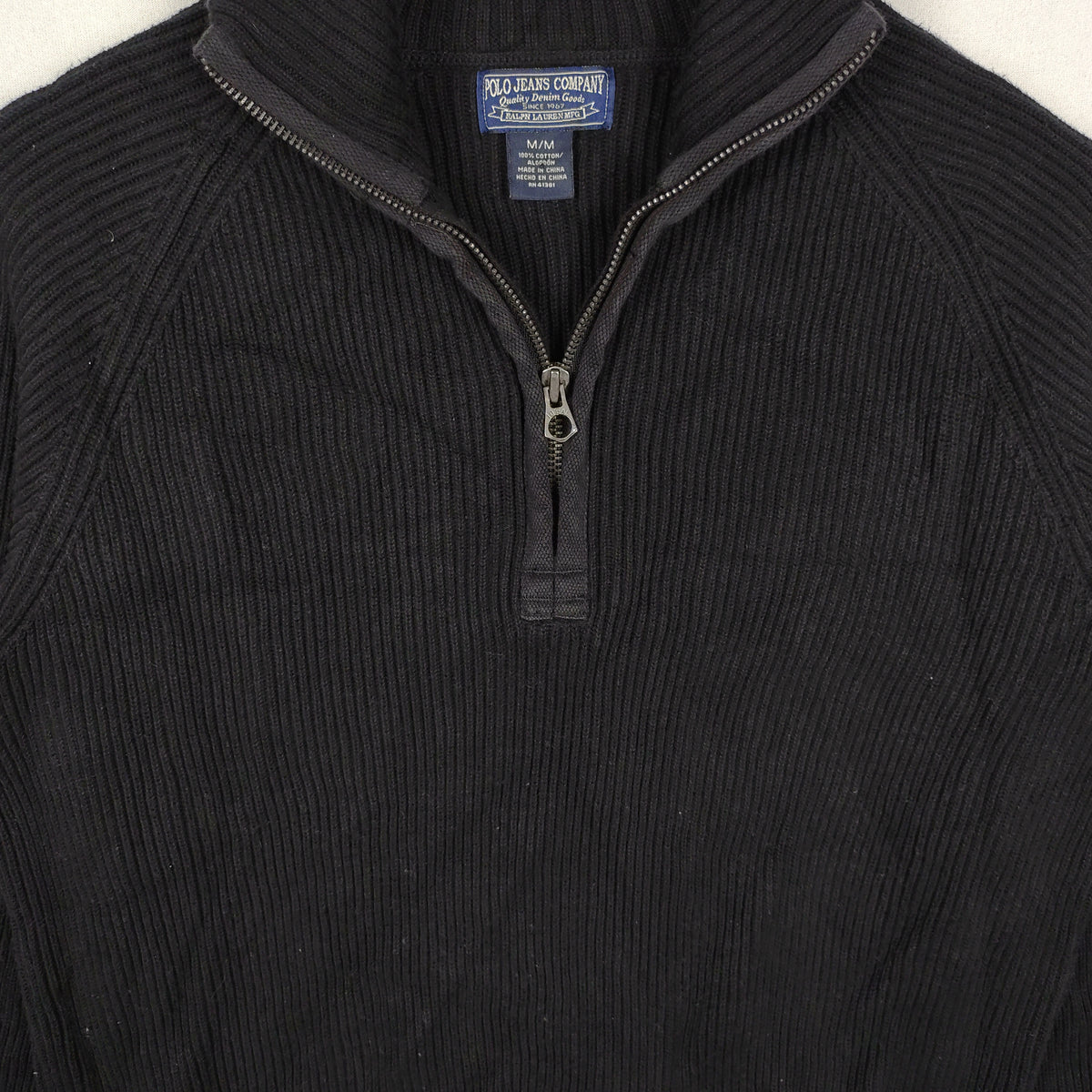 Polo Jeans Company Ralph Lauren Ribbed Quarter-Zip Sweater – Black
