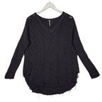 Free People Cable Knit V-Neck Sweater – Charcoal Gray