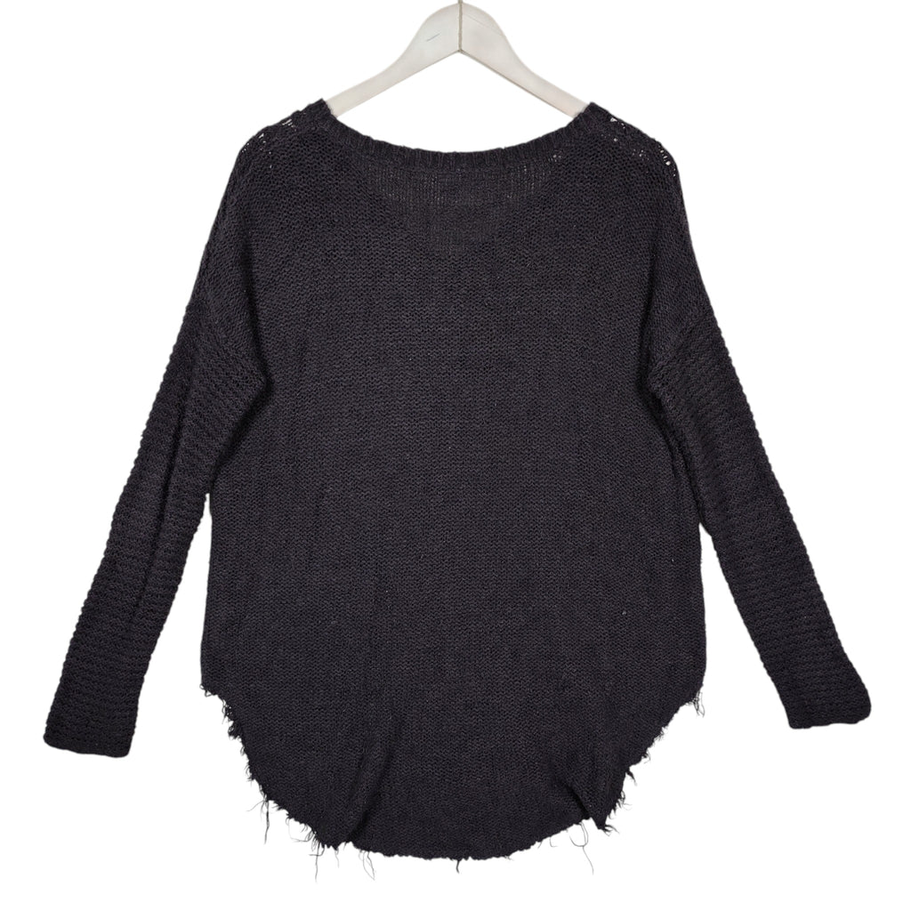 Free People Cable Knit V-Neck Sweater – Charcoal Gray