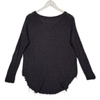 Free People Cable Knit V-Neck Sweater – Charcoal Gray