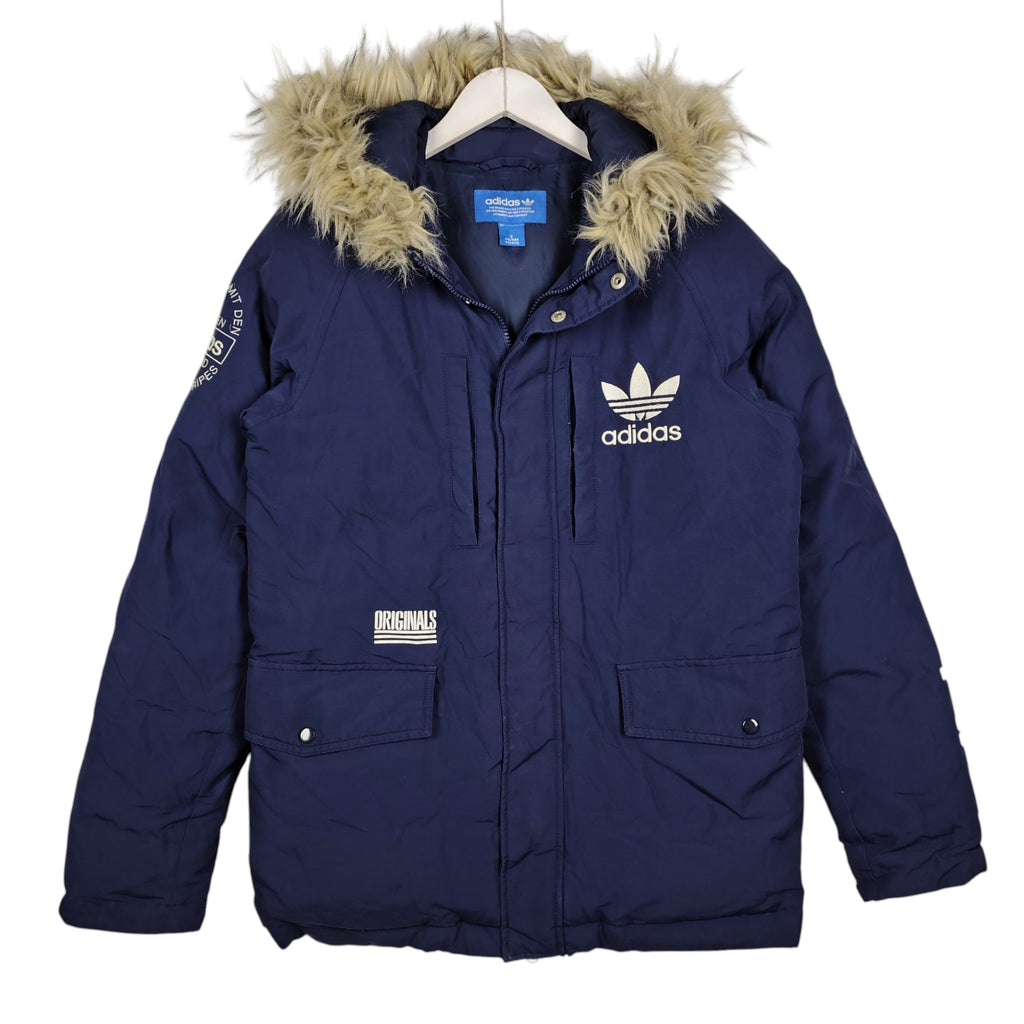 Adidas Originals Navy Hooded Parka with Fur Trim – Small