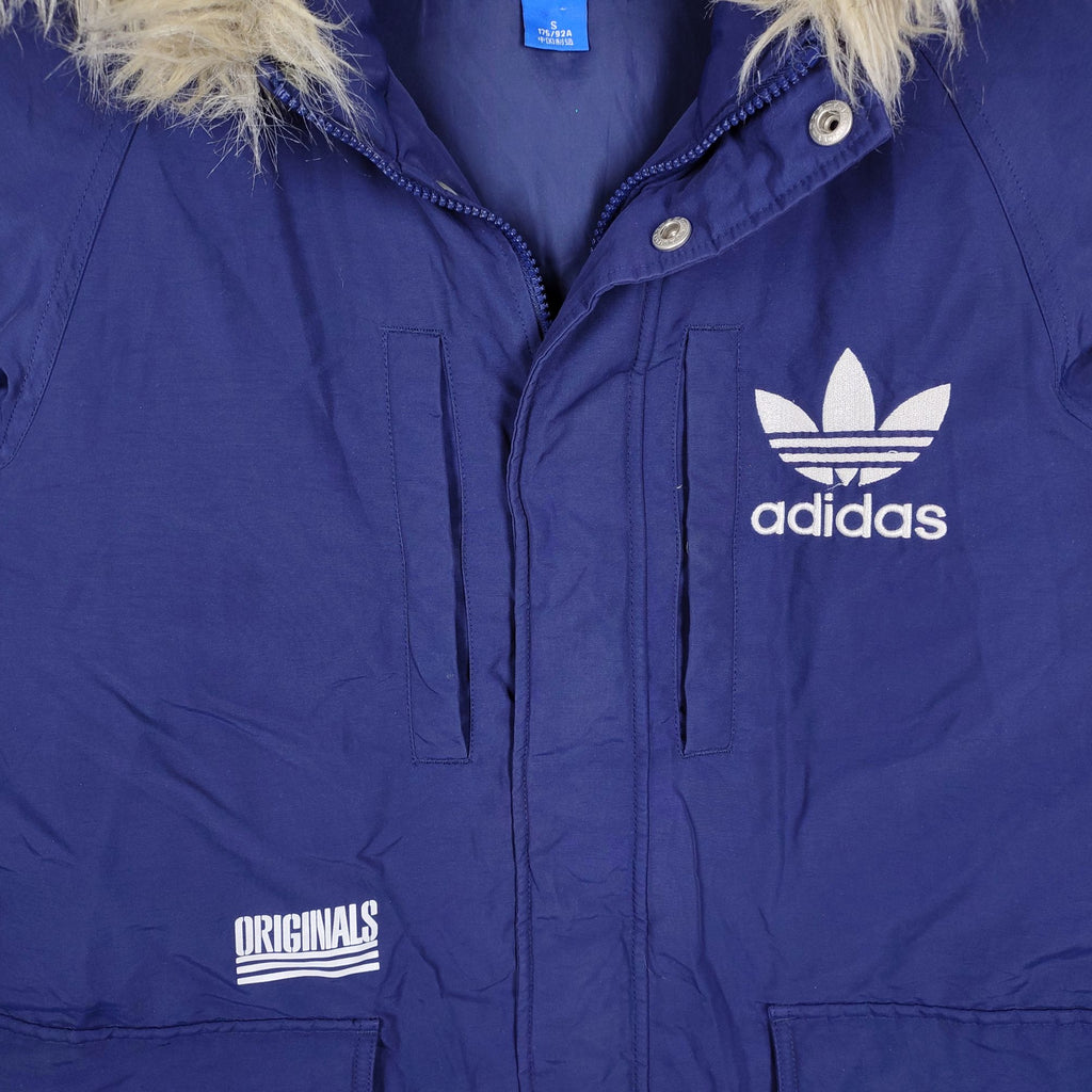 Adidas Originals Navy Hooded Parka with Fur Trim – Small