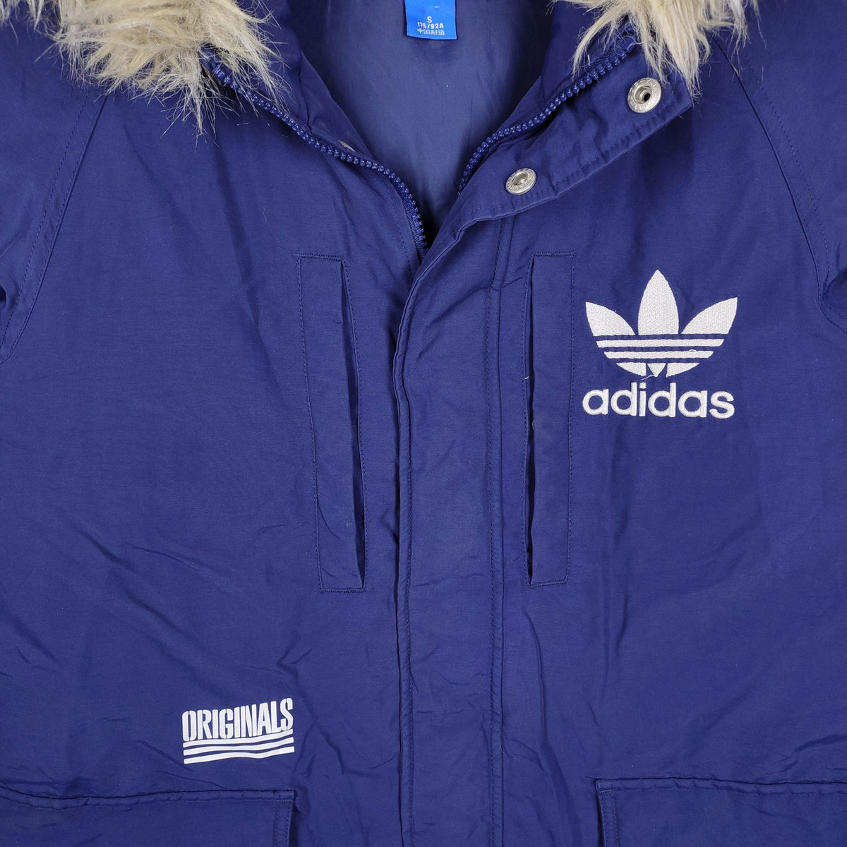 Adidas Originals Navy Hooded Parka with Fur Trim – Small