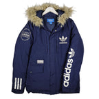 Adidas Originals Navy Hooded Parka with Fur Trim – Small