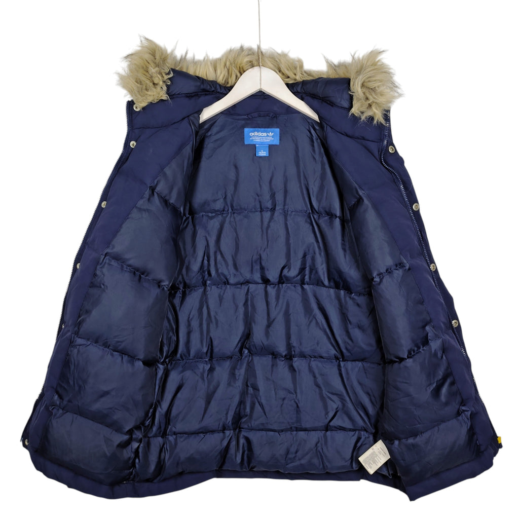 Adidas Originals Navy Hooded Parka with Fur Trim – Small