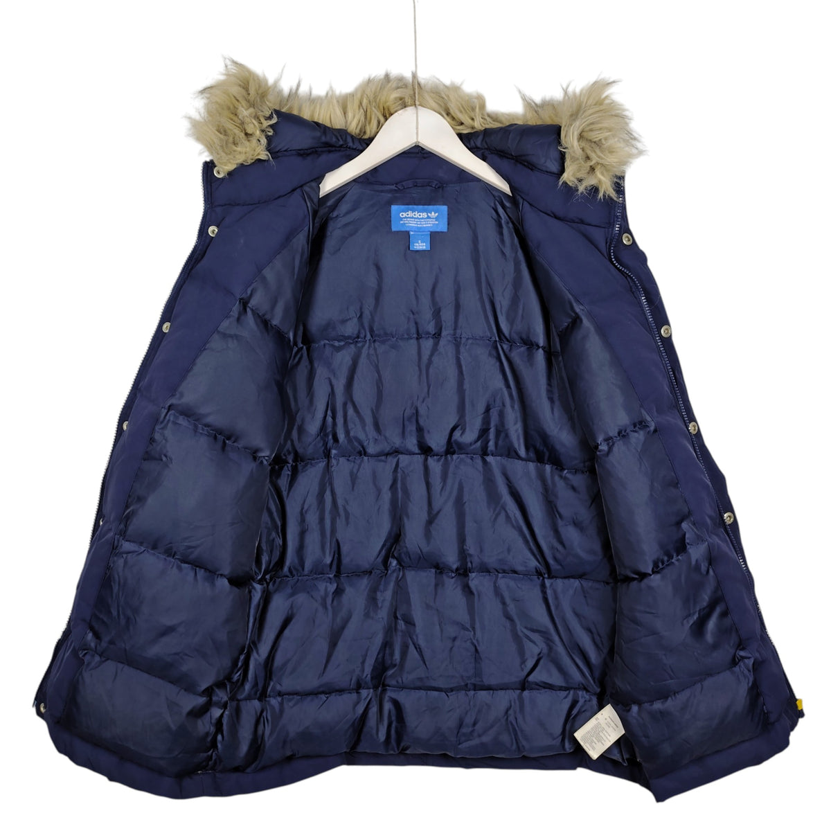Adidas Originals Navy Hooded Parka with Fur Trim – Small