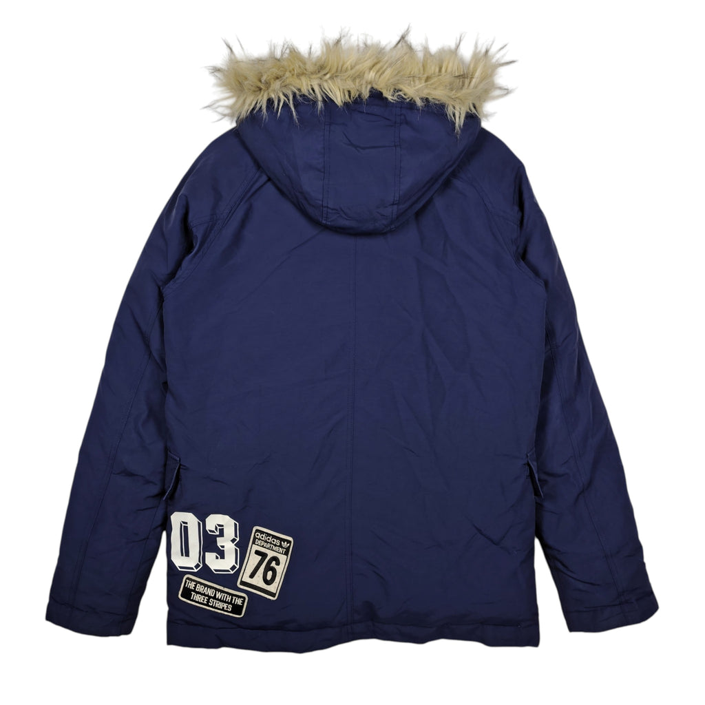 Adidas Originals Navy Hooded Parka with Fur Trim – Small