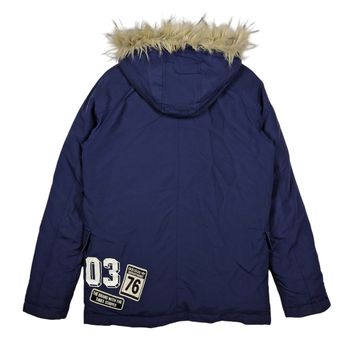 Adidas Originals Navy Hooded Parka with Fur Trim – Small