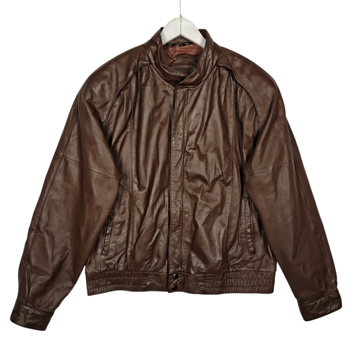 Brown Genuine Leather Raglan Bomber Jacket – Size 44