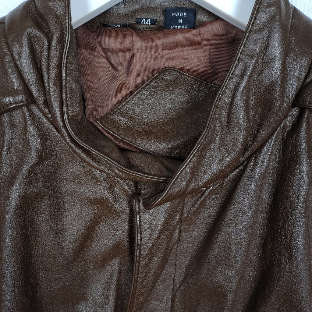 Brown Genuine Leather Raglan Bomber Jacket – Size 44