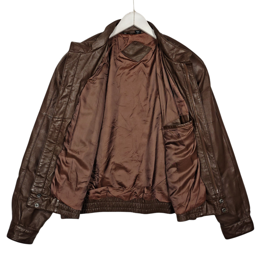 Brown Genuine Leather Raglan Bomber Jacket – Size 44