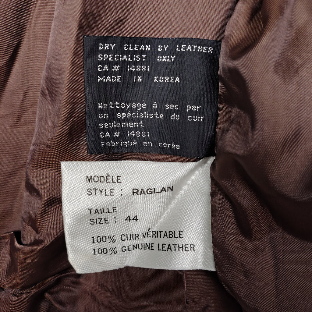 Brown Genuine Leather Raglan Bomber Jacket – Size 44