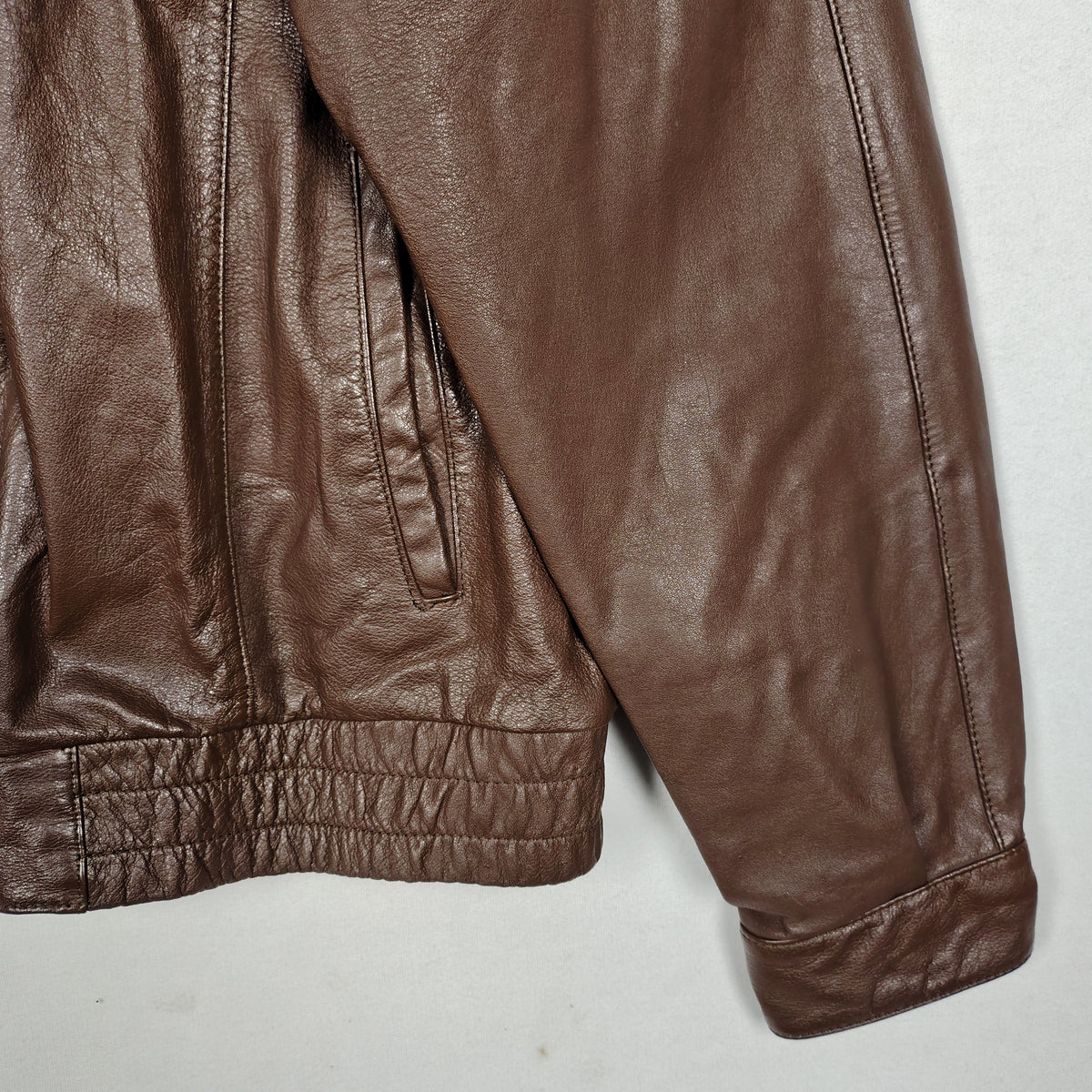 Brown Genuine Leather Raglan Bomber Jacket – Size 44