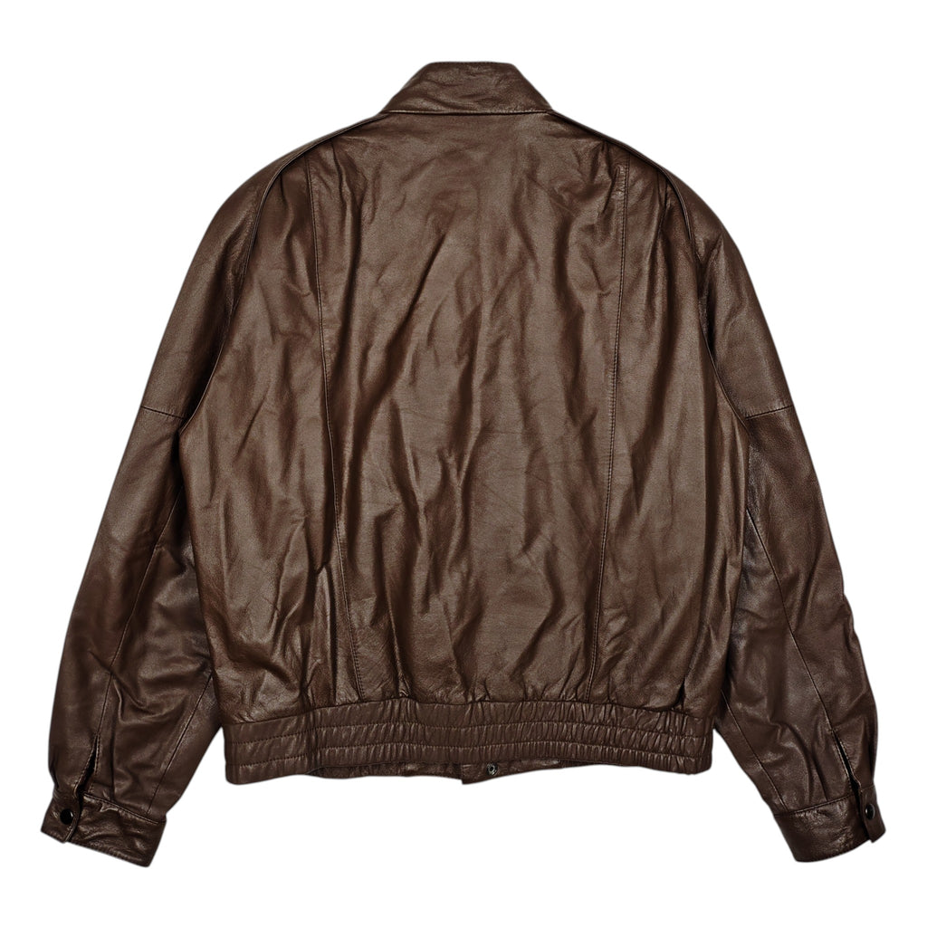 Brown Genuine Leather Raglan Bomber Jacket – Size 44