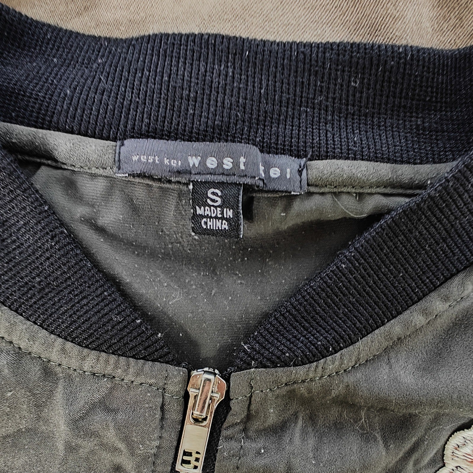 Army Green Floral Embroidered Lightweight Bomber Jacket