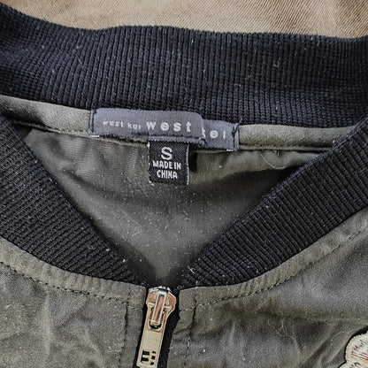 Army Green Floral Embroidered Lightweight Bomber Jacket