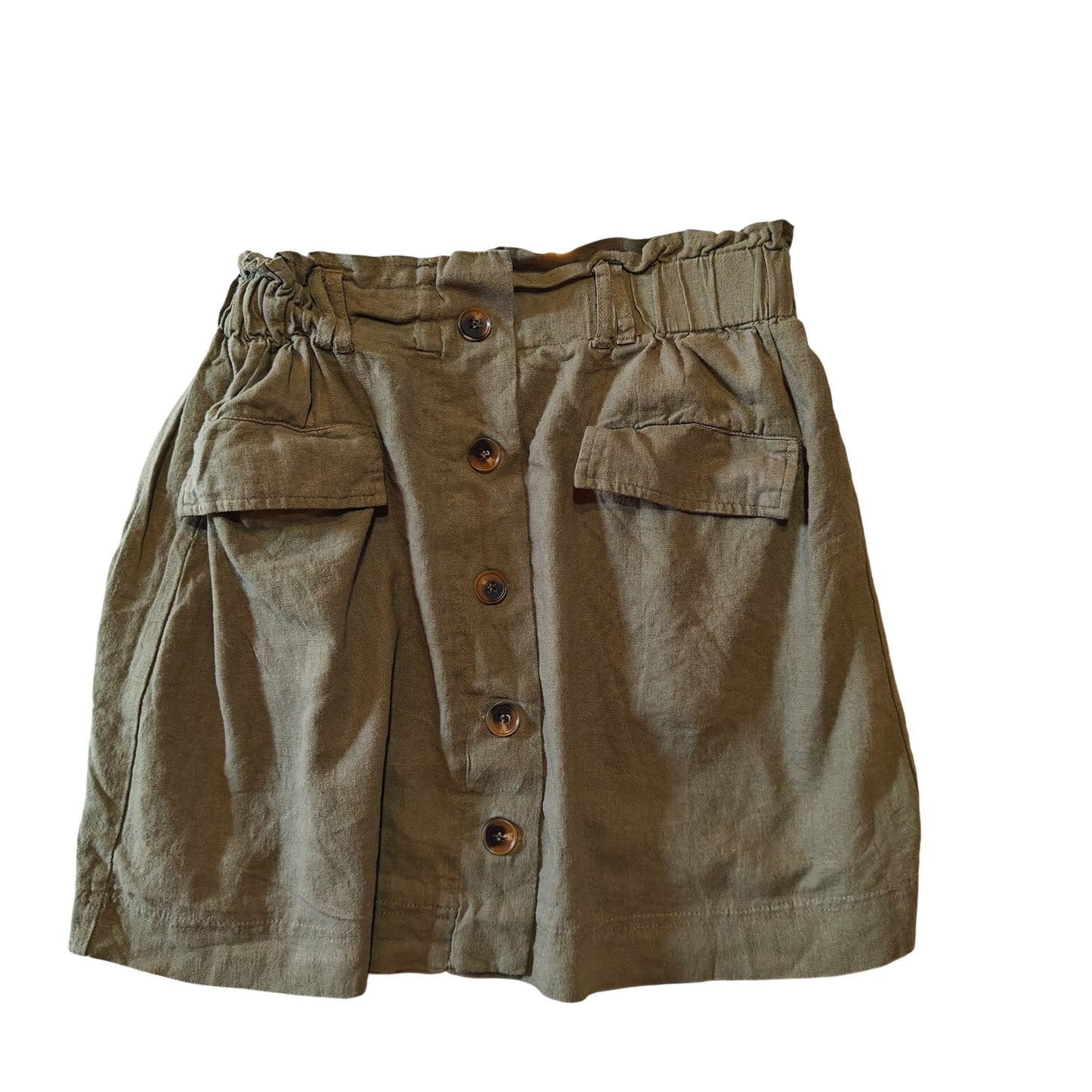 Olive Green Linen Blend Mini Skirt