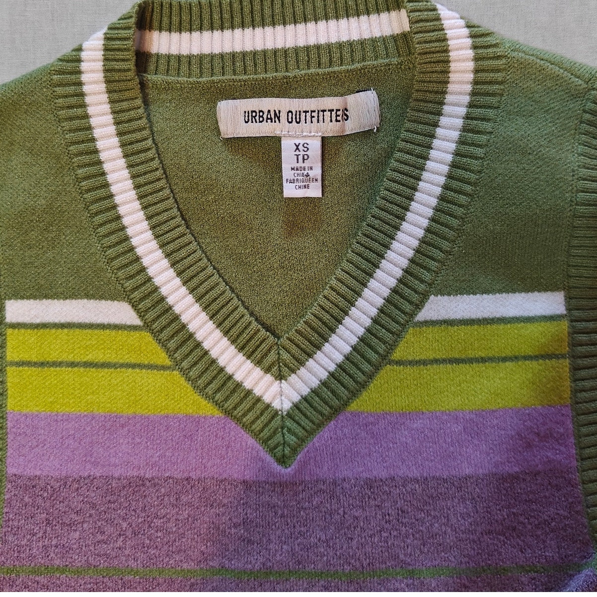 Green and Purple Striped Sweater Vest