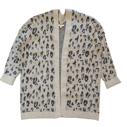 Beige and Gray Open Front Cardigan Sweater