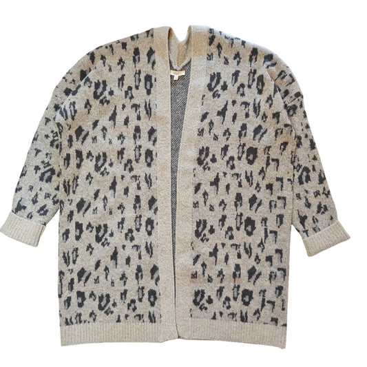 Beige and Gray Open Front Cardigan Sweater