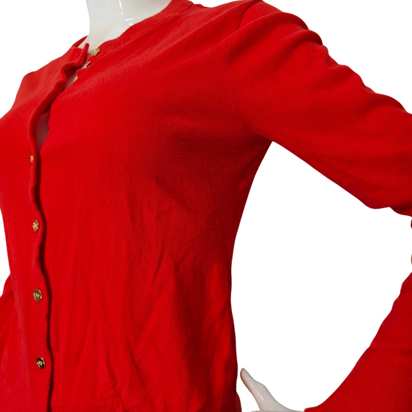 Red Cotton Button Front Cardigan Sweater