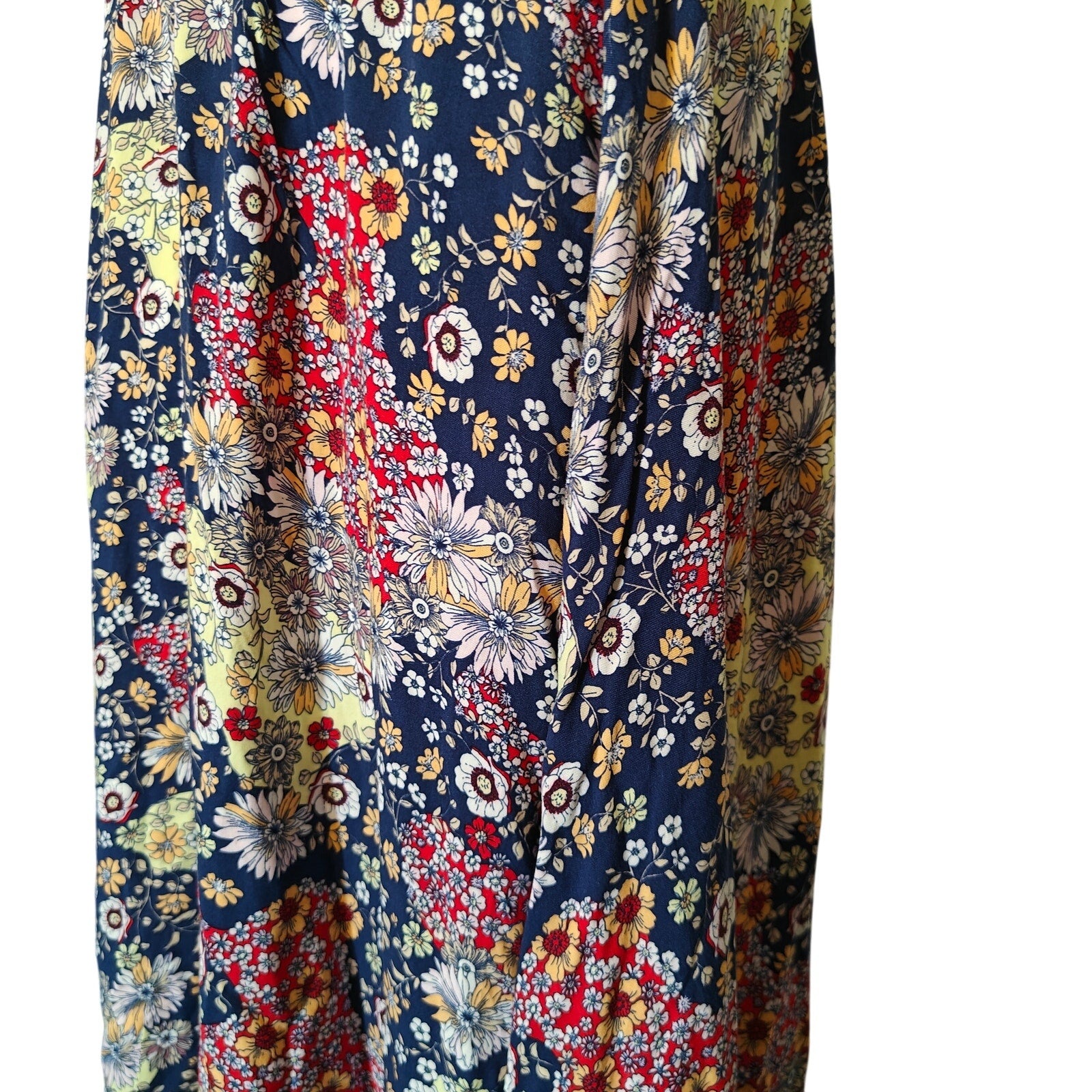89th Madison Floral Midi Skirt Navy Boho Flowy Elastic Waist Women M
