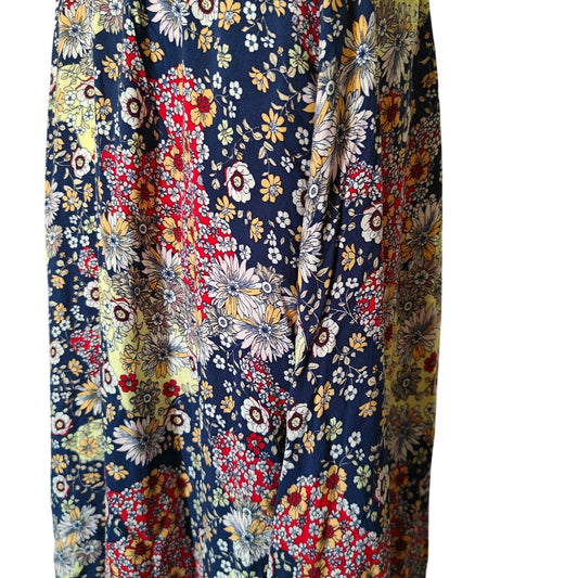 89th Madison Floral Midi Skirt Navy Boho Flowy Elastic Waist Women M