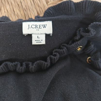 Black Ruffle Mock Neck Button-Shoulder Sweater
