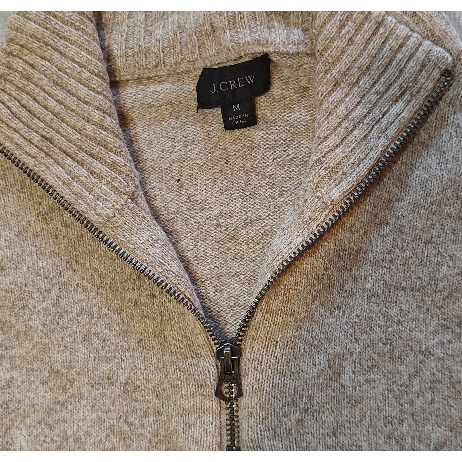Beige Heathered Quarter Zip Pullover Sweater