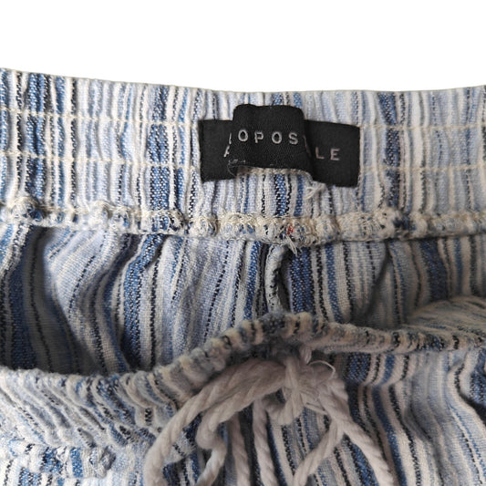 Blue and White Striped Tassel Drawstring Shorts
