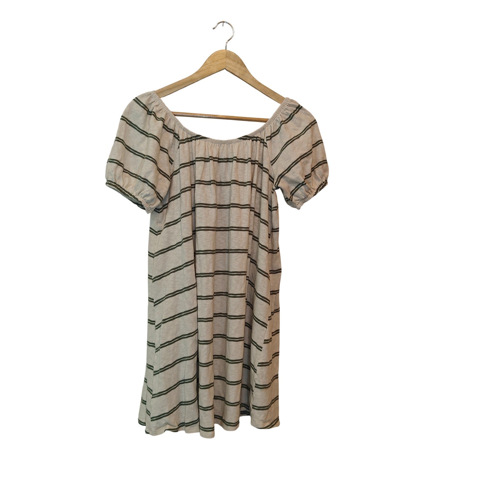 Cream Striped Off The Shoulder Dress