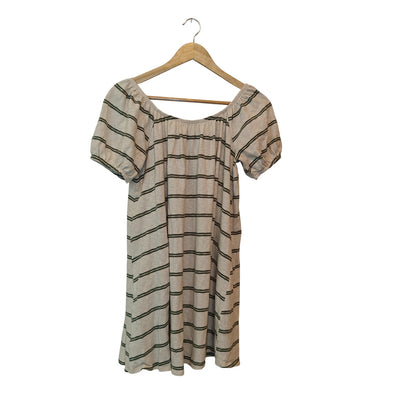 Cream Striped Off The Shoulder Dress