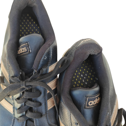 Grand Court Black Leather 3 Stripe Sneakers