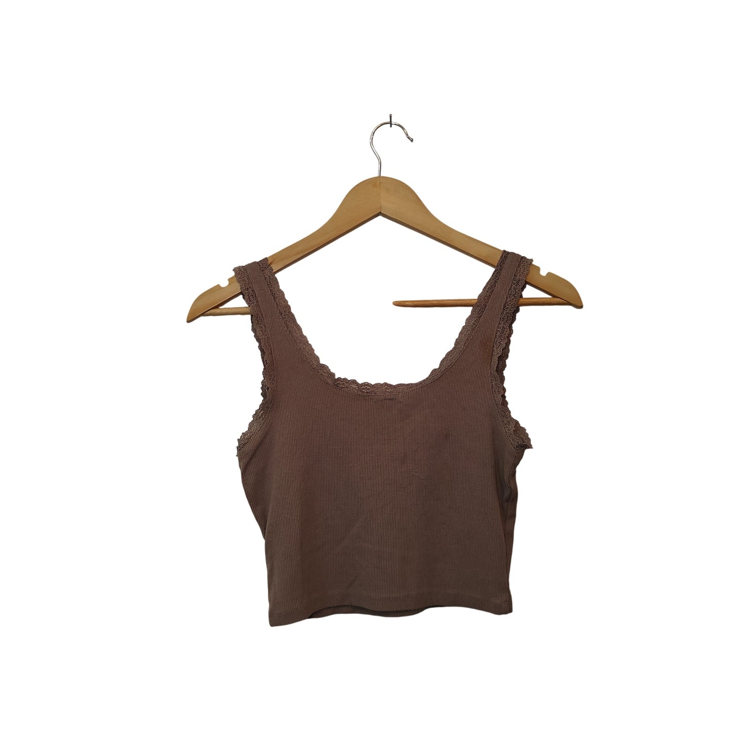 Ribbed Lace Trim Crop Tank Top