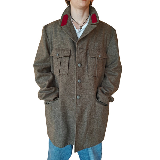 Vintage Scandinavian Wool Military Coat Red