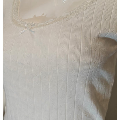 White Ribbed Lace Trim Baby Tee