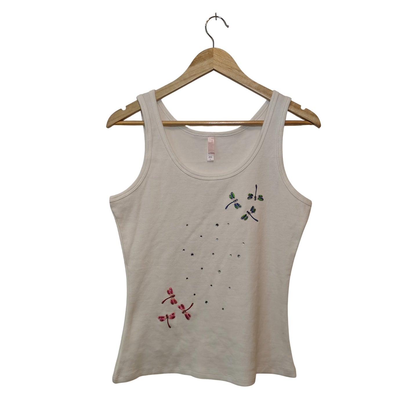White Ribbed Dragonfly Tank Top