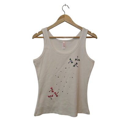 White Ribbed Dragonfly Tank Top