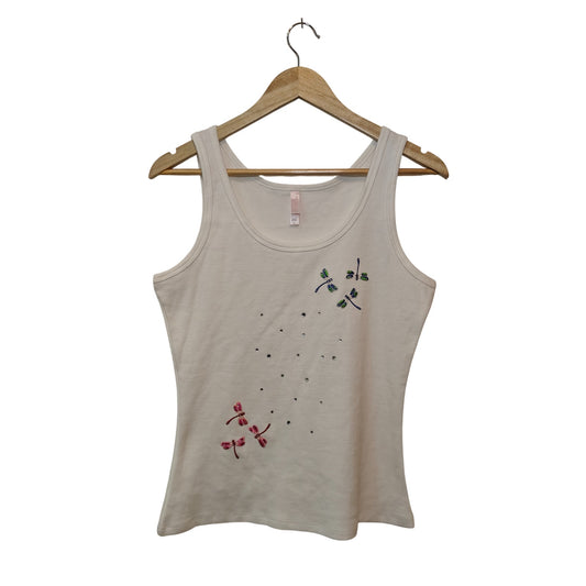 White Ribbed Dragonfly Tank Top