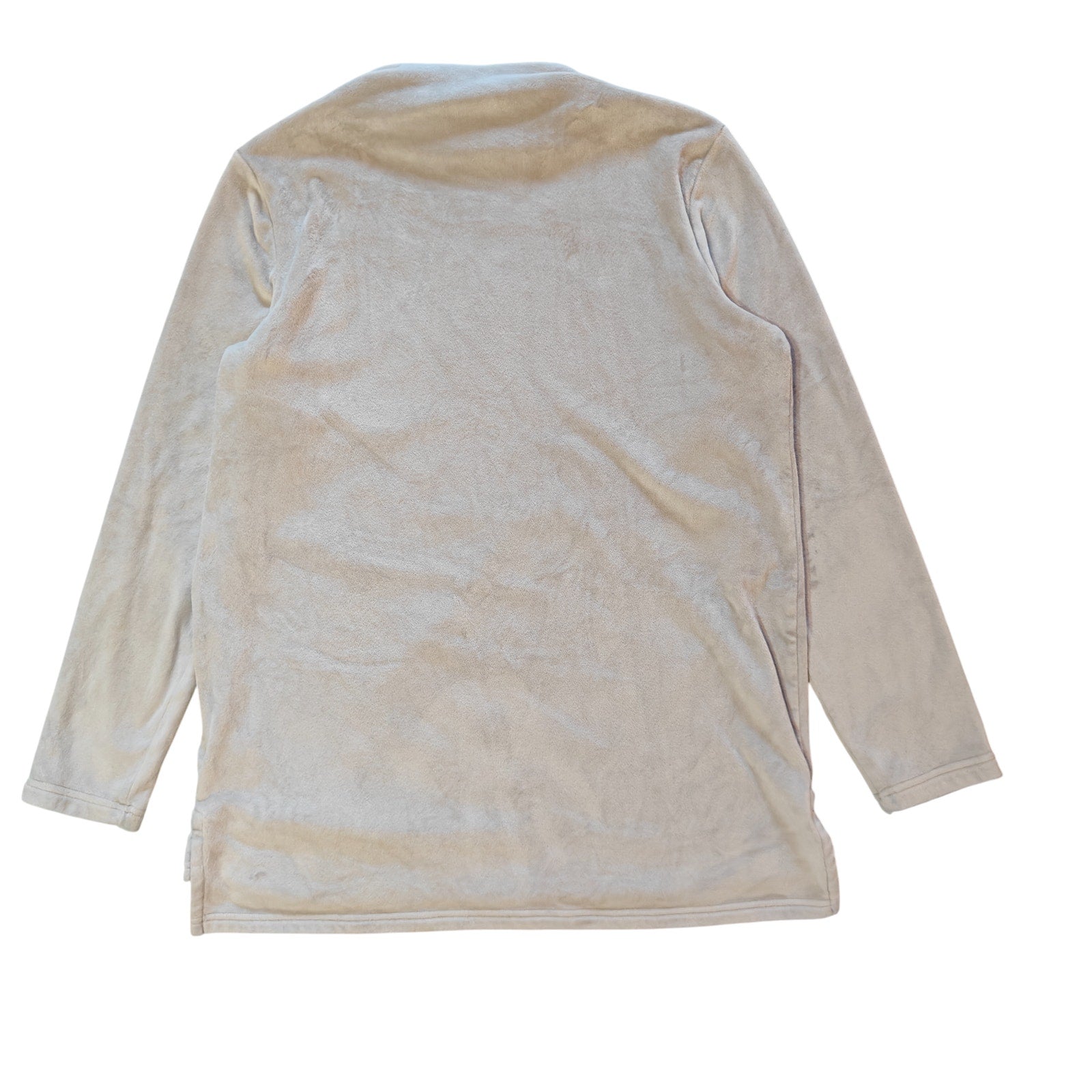 Beige Mock Neck Velour Long-Sleeve Top