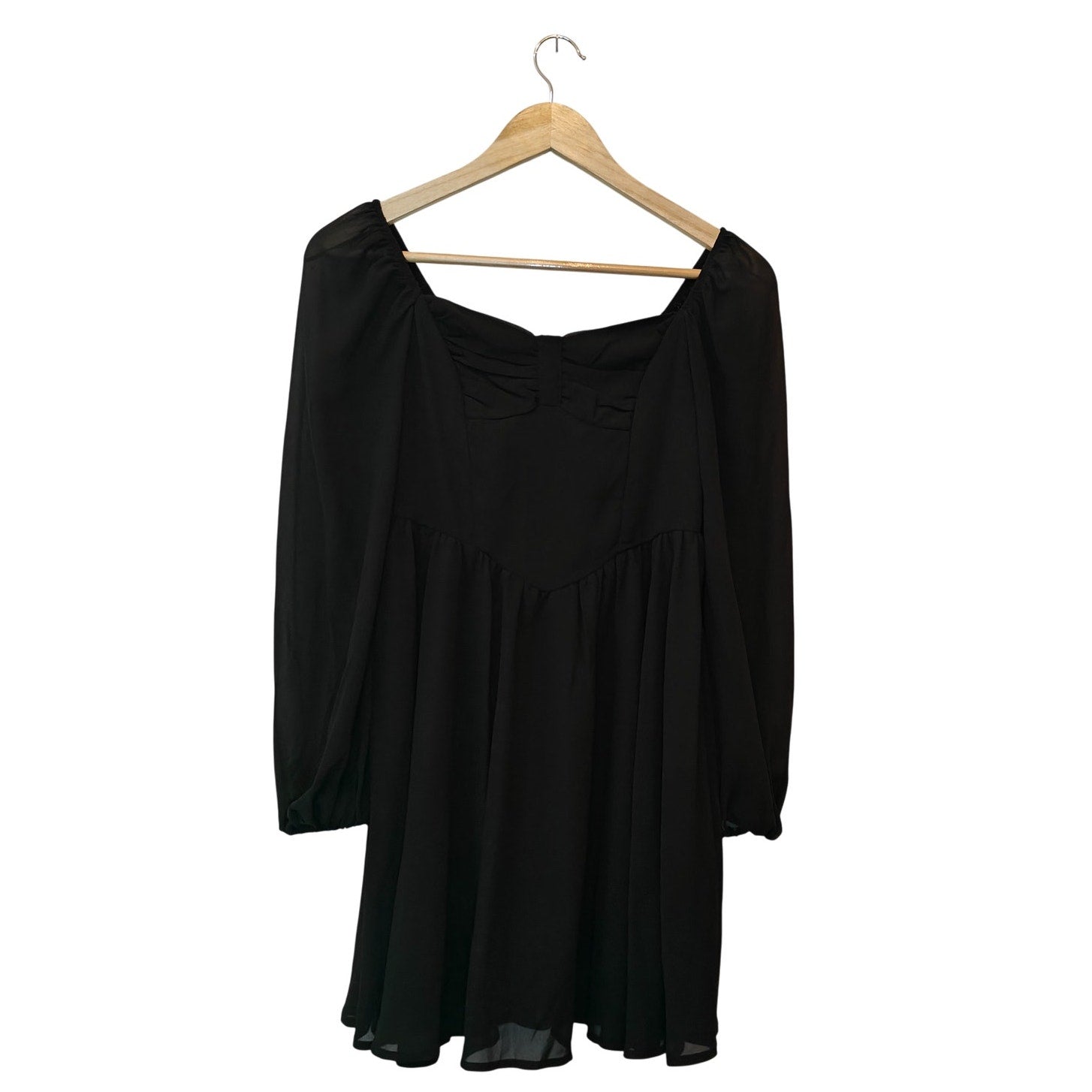 Black Sheer Sleeve Sweetheart Neck Mini Dress