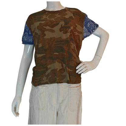 Camo Tee With Blue Bandana Sleeves