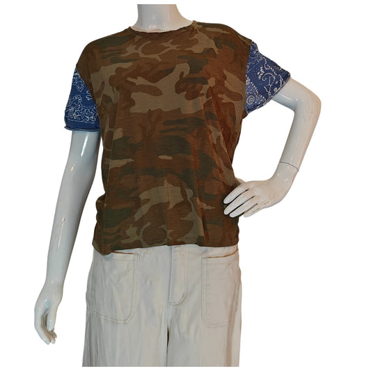 Camo Tee With Blue Bandana Sleeves