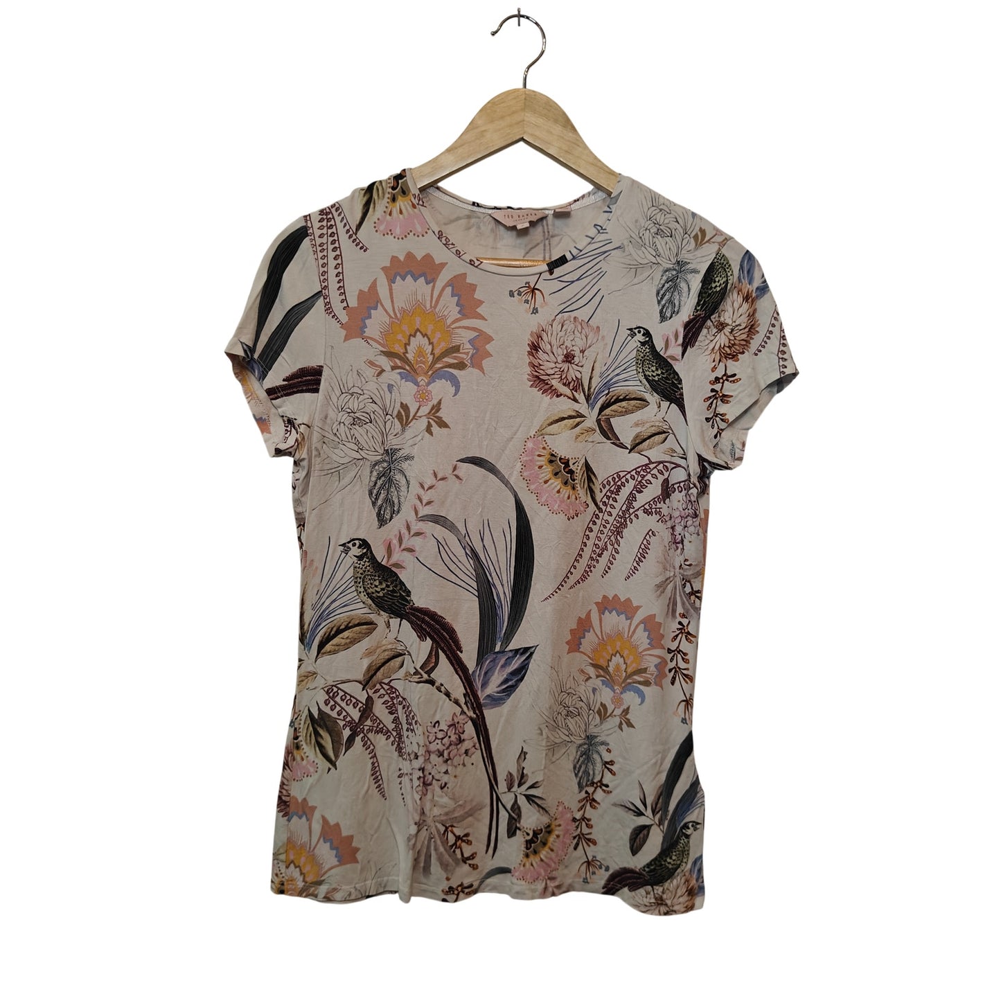 Floral Bird Print Short Sleeve Tee Top