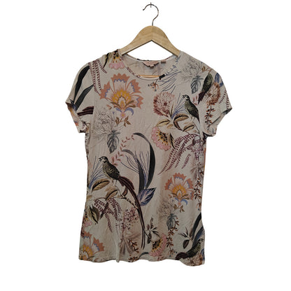 Floral Bird Print Short Sleeve Tee Top