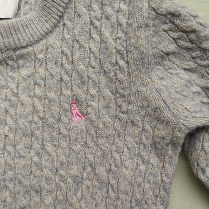 Gray Cable Knit Wool Crewneck Sweater