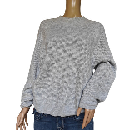 Gray Waffle-Knit Crewneck Sweater