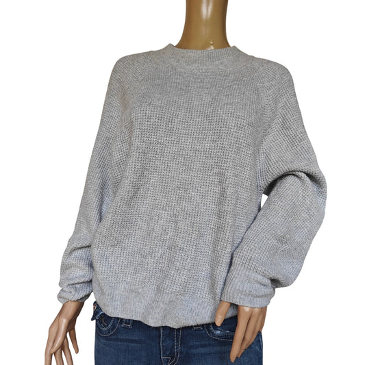 Gray Waffle-Knit Crewneck Sweater